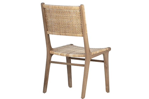 Teak and rattan dining chair back view