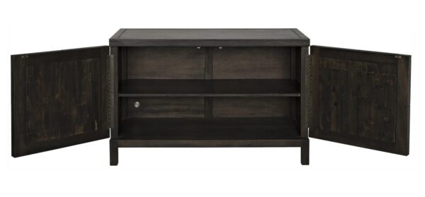 52 inch sideboard in black finish with 2 geometrically carved doors, open