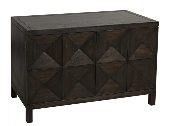 52 inch sideboard in black finish with 2 geometrically carved doors, overhead