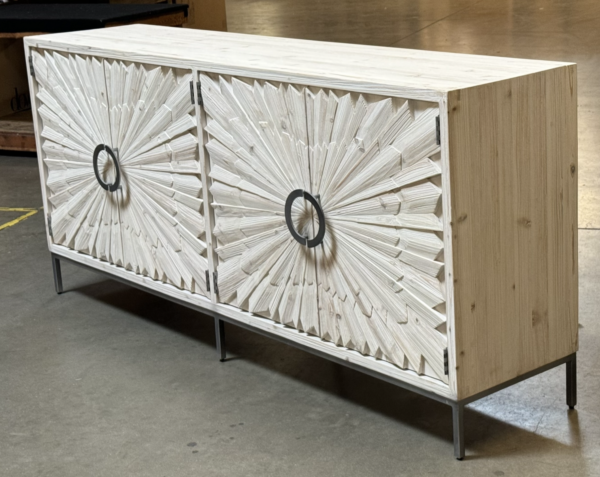 Mabari Sideboard, four door with star design on each door and iron handle, Side view