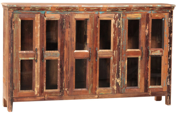 distressed wood glass cabinet