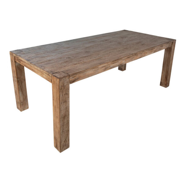 Reclaimed wood pine dining table with straight legs, overhead