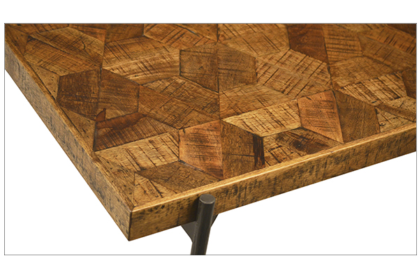parquet top wood coffee table close up