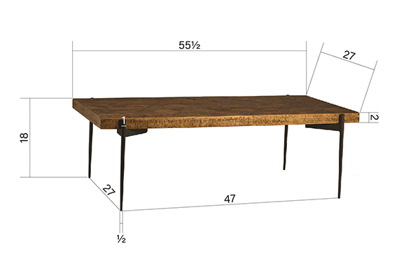 parquet top wood coffee table side angle