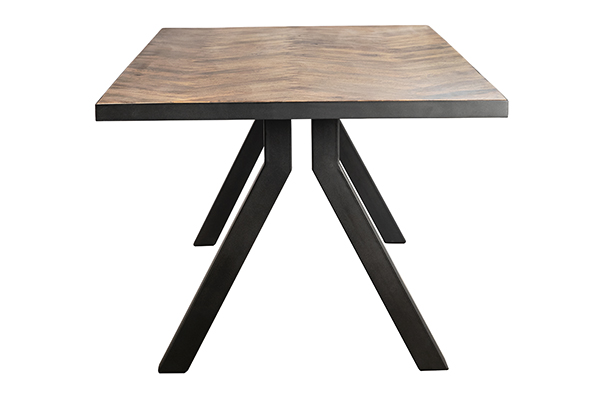 mango wood dining table with herringbone design side view