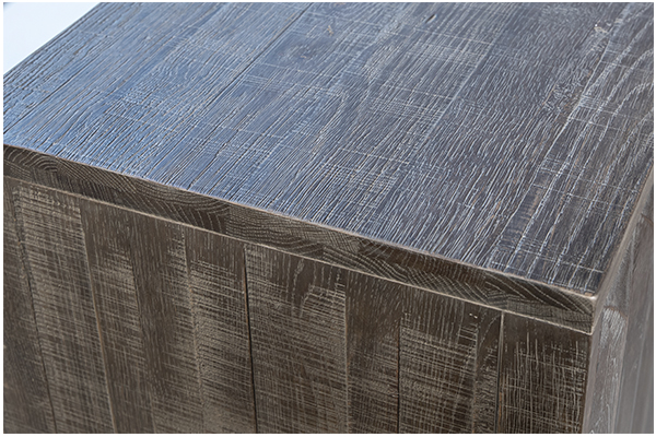 grey wood sideboard close up
