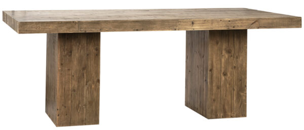 reclaimed pine wood dining table with square base