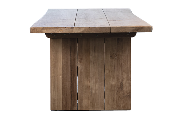 Large teak dining table outdoor side view