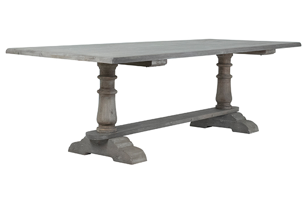Light grey trestle dining table side view