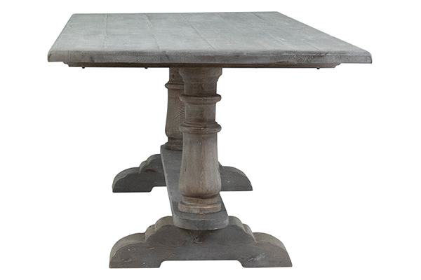Light grey trestle dining table profile view