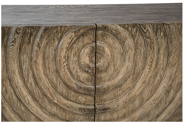 Oak sideboard with iron base close up