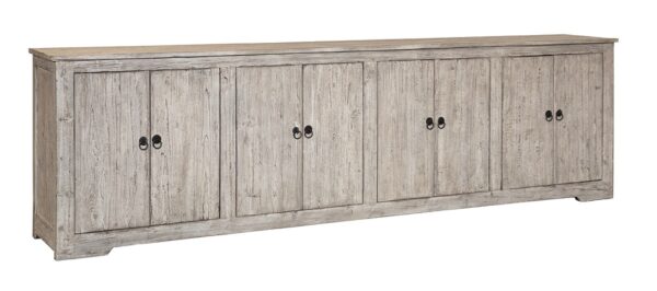 Long reclaimed wood sideboard TV console in natural color