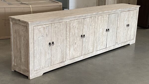 Long reclaimed wood sideboard TV console in natural color
