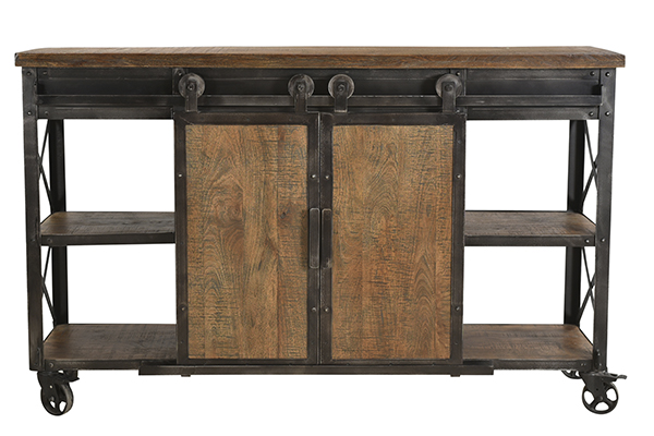 wood and iron sideboard cart front view