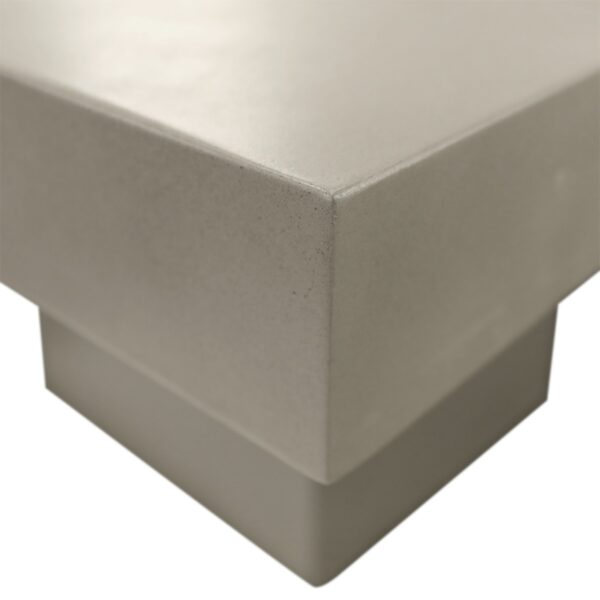 Modern, grey, concrete dining table for outdoor use, corner detail