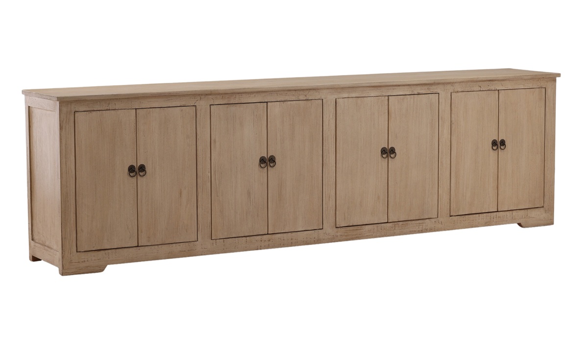 Long reclaimed wood sideboard TV console in natural color
