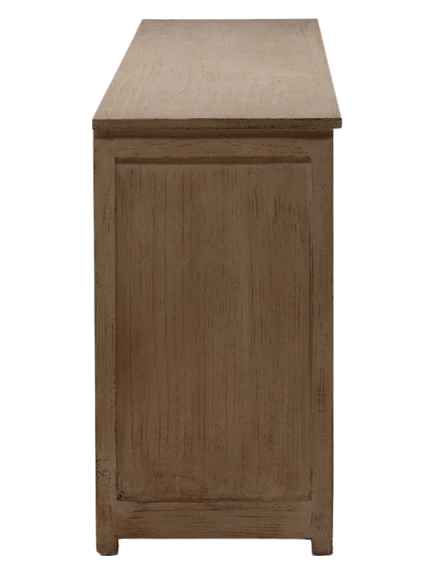 Long reclaimed wood sideboard TV console in natural color, profile