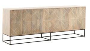 84” Kenton Carved Mango Wood and Iron Sideboard