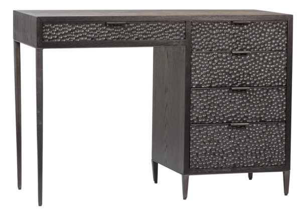 Black wood and iron desk with 5 drawers