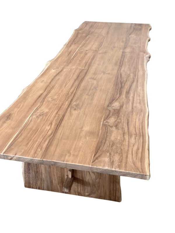 natural wood tone live edge dining table top view