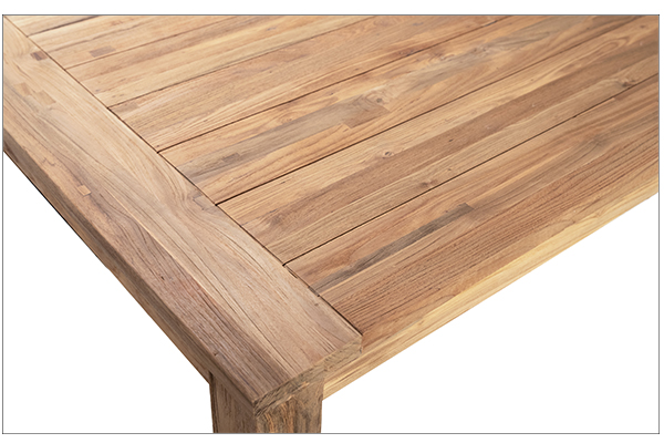 natural wood long dining table close up