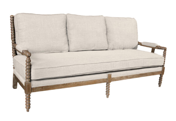 ivory upholstered sofa with wood frame