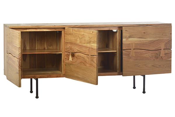 modern wood and iron sideboard with open doors