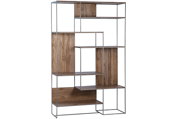 75″ Tall Addax Teak and Metal Bookcase