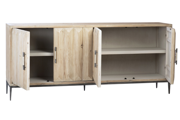 grey white wood sideboard with open doors