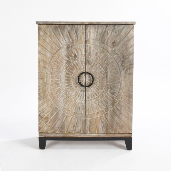 rustic wood bar cabinet front view