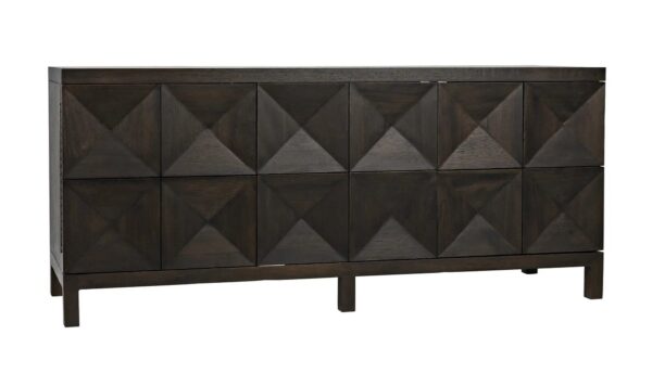 Black sideboard media console with geometrically carved doors