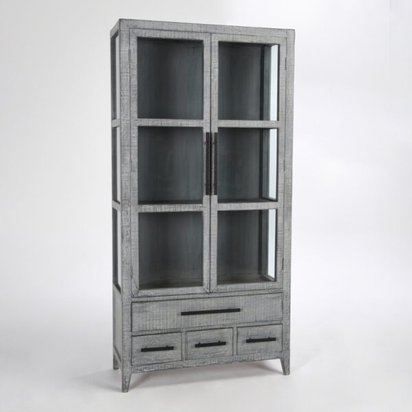 tall antique blue glass cabinet