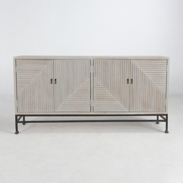 white wash sideboard with iron base front view