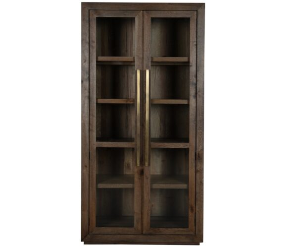 tall wood glass cabinet front view