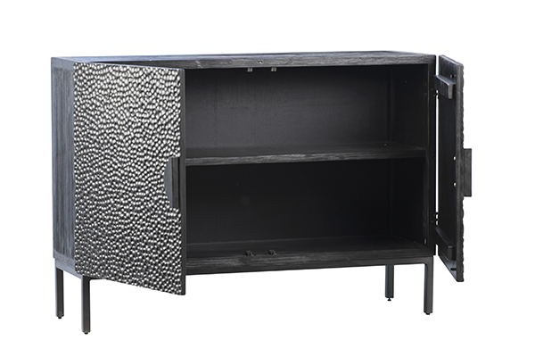 small black sideboard with open doors