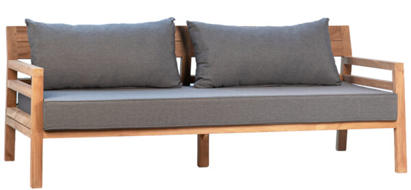 75" teak bench with grey cushion