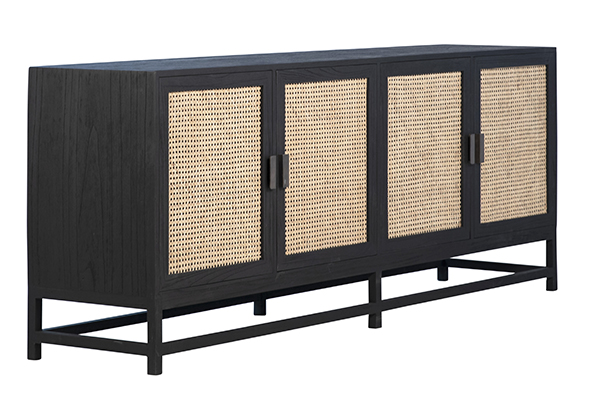 black wood and rattan sideboard side view