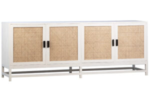 83″ Royette White Wood and Rattan Sideboard