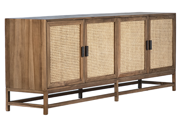 wood and rattan sideboard side view