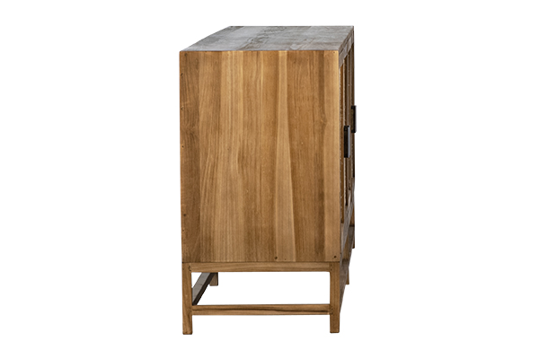 wood and rattan sideboard side view