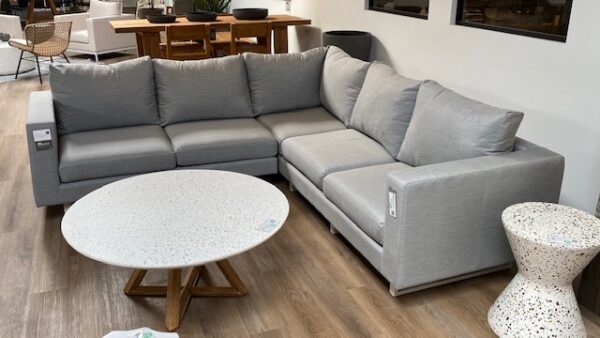 Aluminum and grey cushions outdoor sectional side view