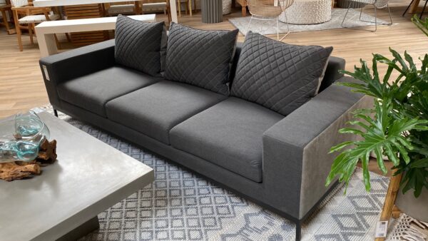 Dark grey 3 seat outdoor sofa view from the right