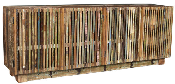 Large colorful sideboard media console with slatted doors