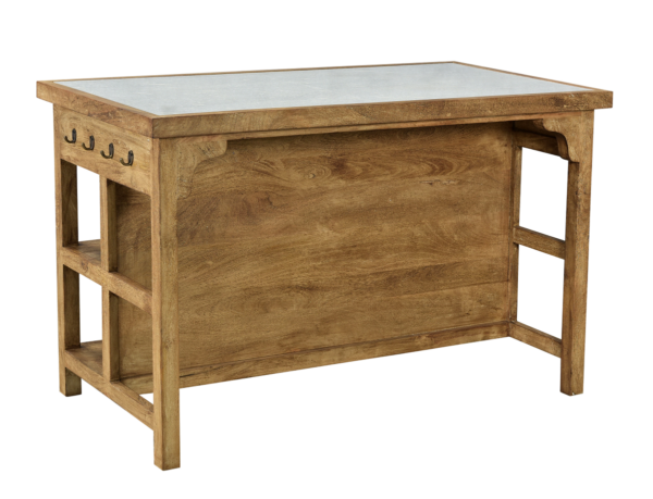 Kitchen island with drawers and marble top, back