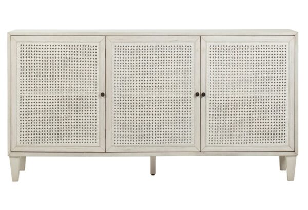 White sideboard with rattan doors, front