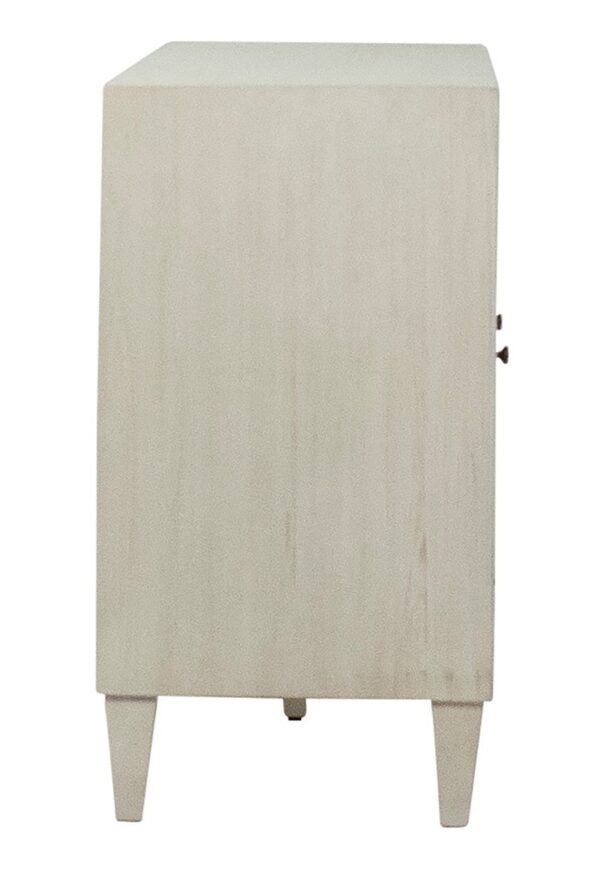 White sideboard with rattan doors, profile