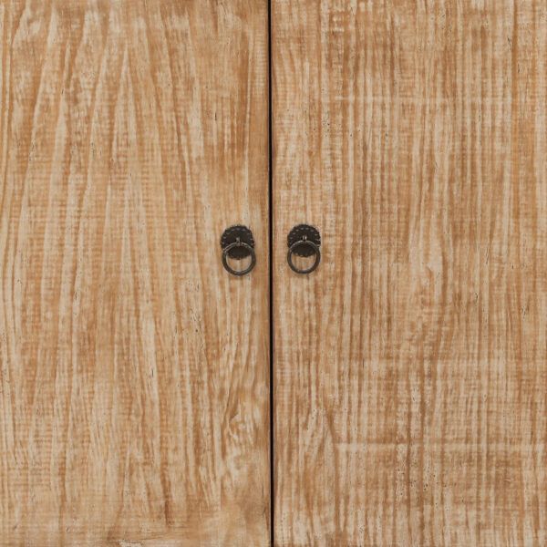 Large reclaimed 4 door sideboard in natural wood, detail