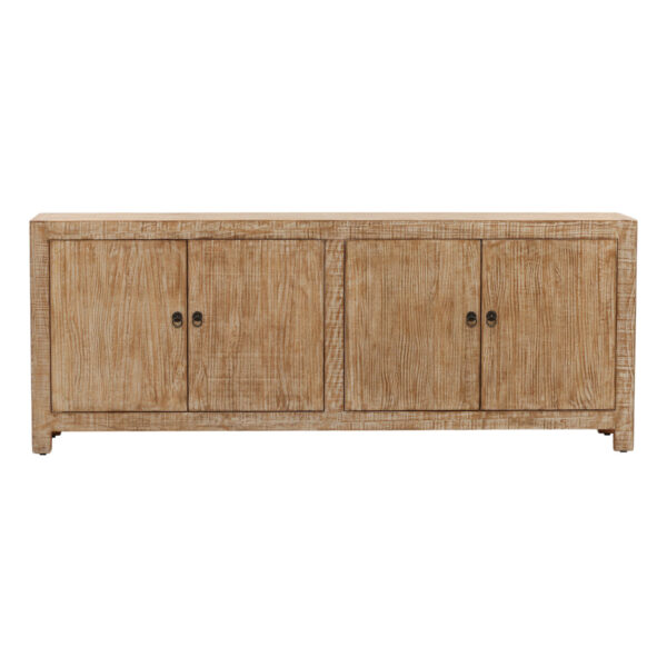 Large reclaimed 4 door sideboard in natural wood, front view