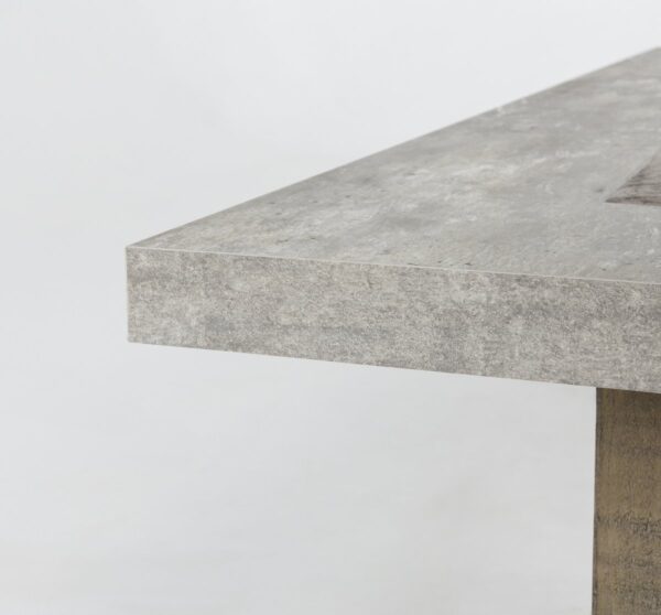 Pine and grey concrete top coffee table corner detail