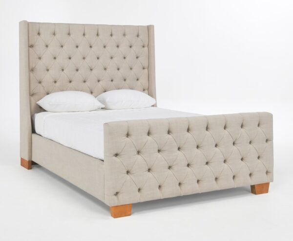 Light grey upholstered tufted queen size bed